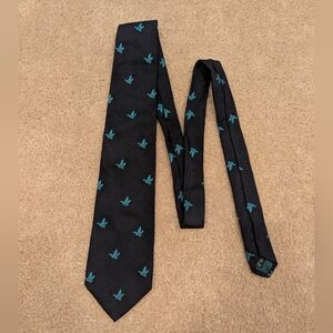 Andrew's Ties Men's Stylish Navy Tie with Teal Duck Accents - Silk